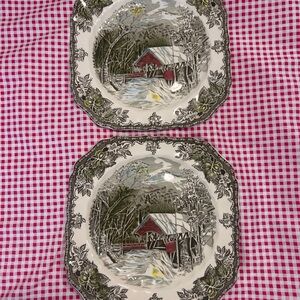 Set of 2 Johnson Brothers Friendly Village The Covered Bridge Salad Plates
